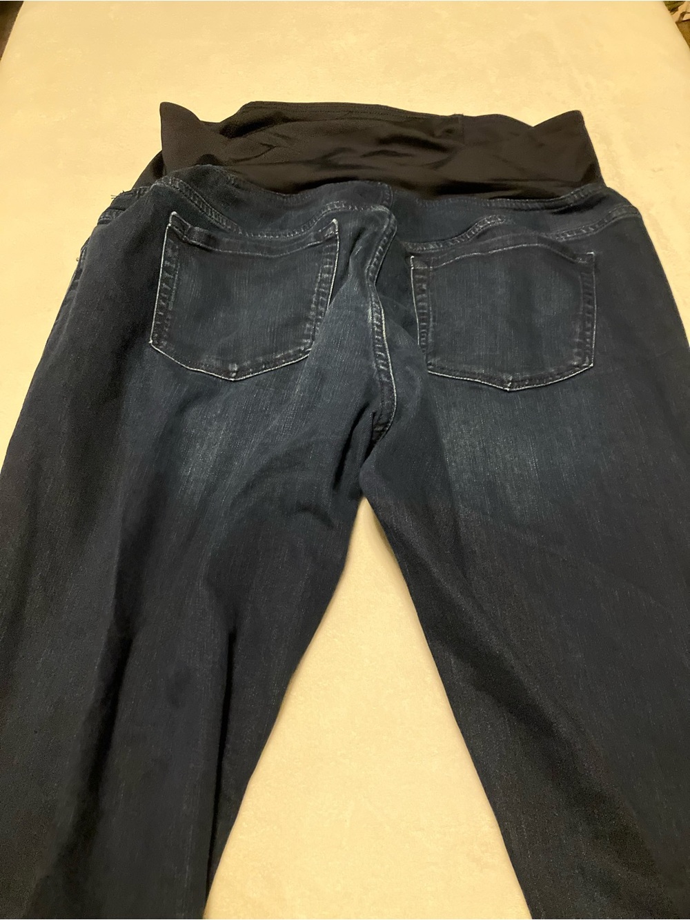 Maternity Dark Wash Pull-On Jeans with Black Comfort Panel - Picture 2 of 4